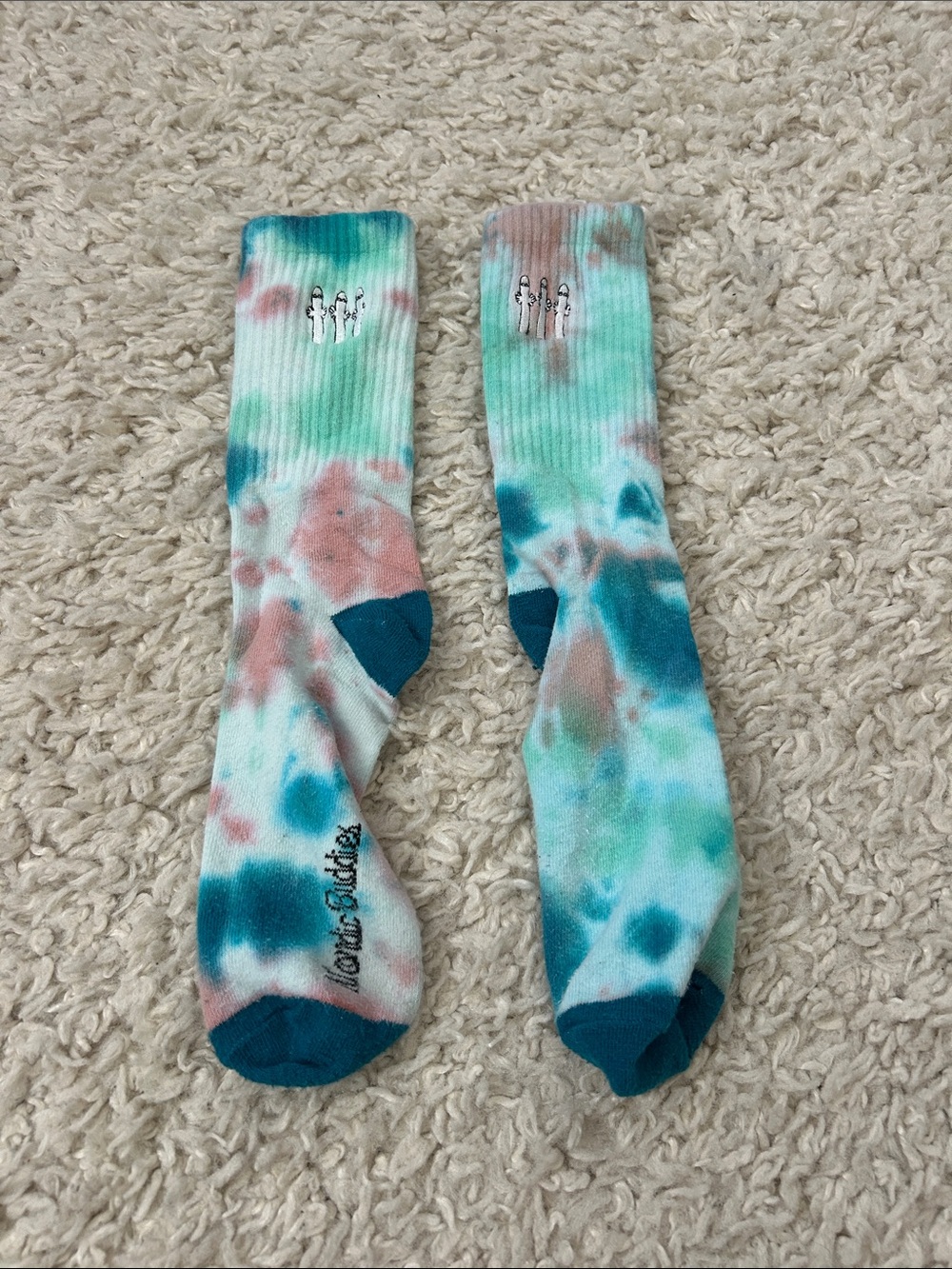 Tie-Dye Crew Socks in Teal, Coral & White